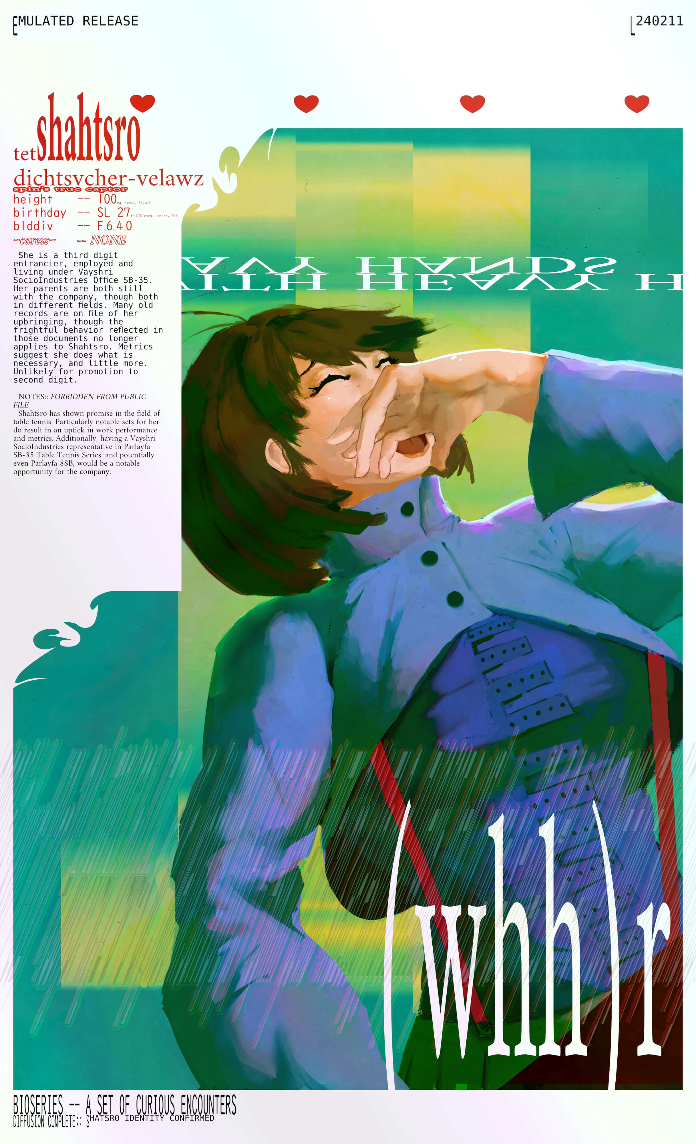 A picture of Shahtsro with additional biographical information in the Emulated Release Palette